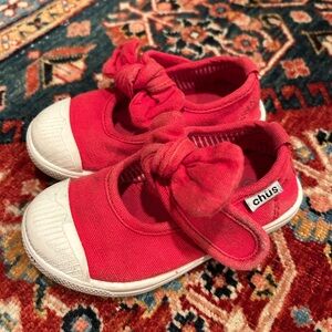Chus Baby Red Canvas Bow Mary Jane Walkers